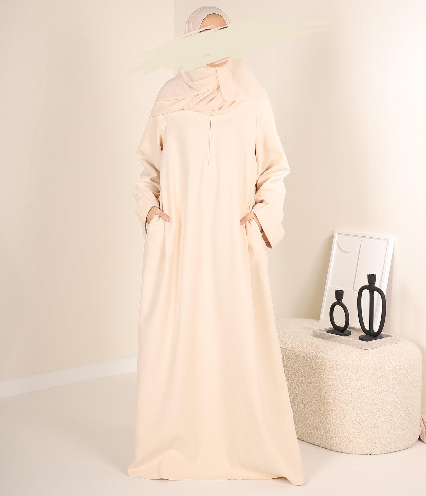 Zahraa Kimono Abaya Cream
