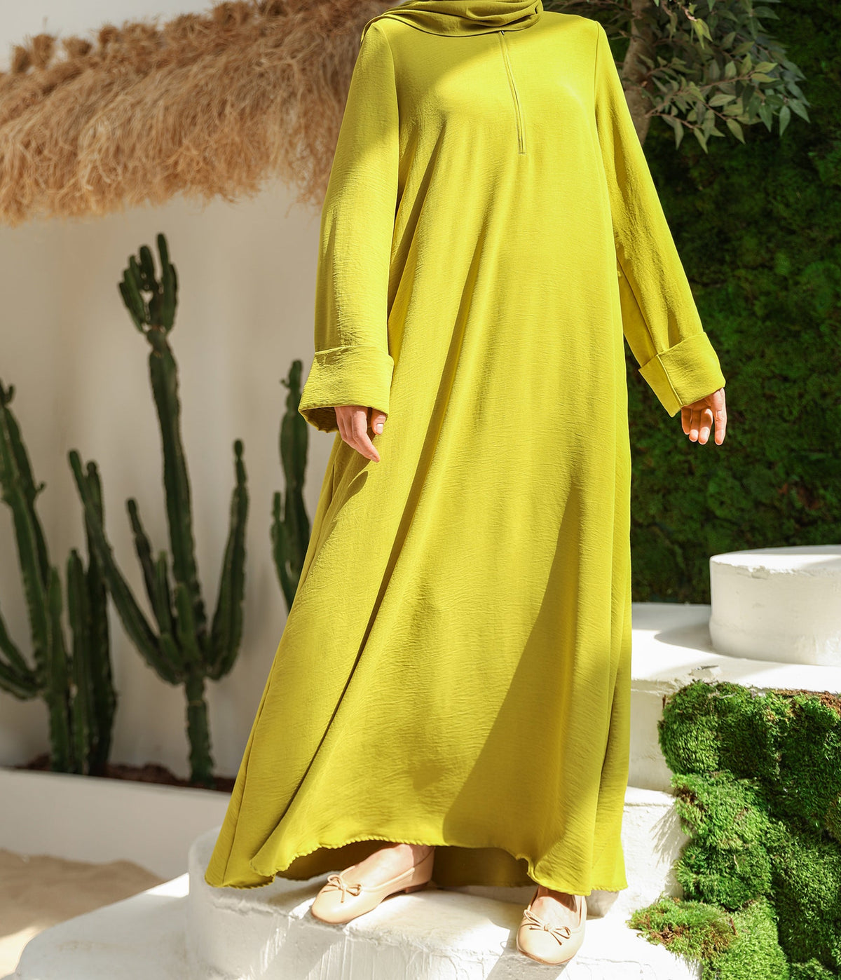 Abaya Kimono A-lijn Jazz + Hijab UsW - Lime