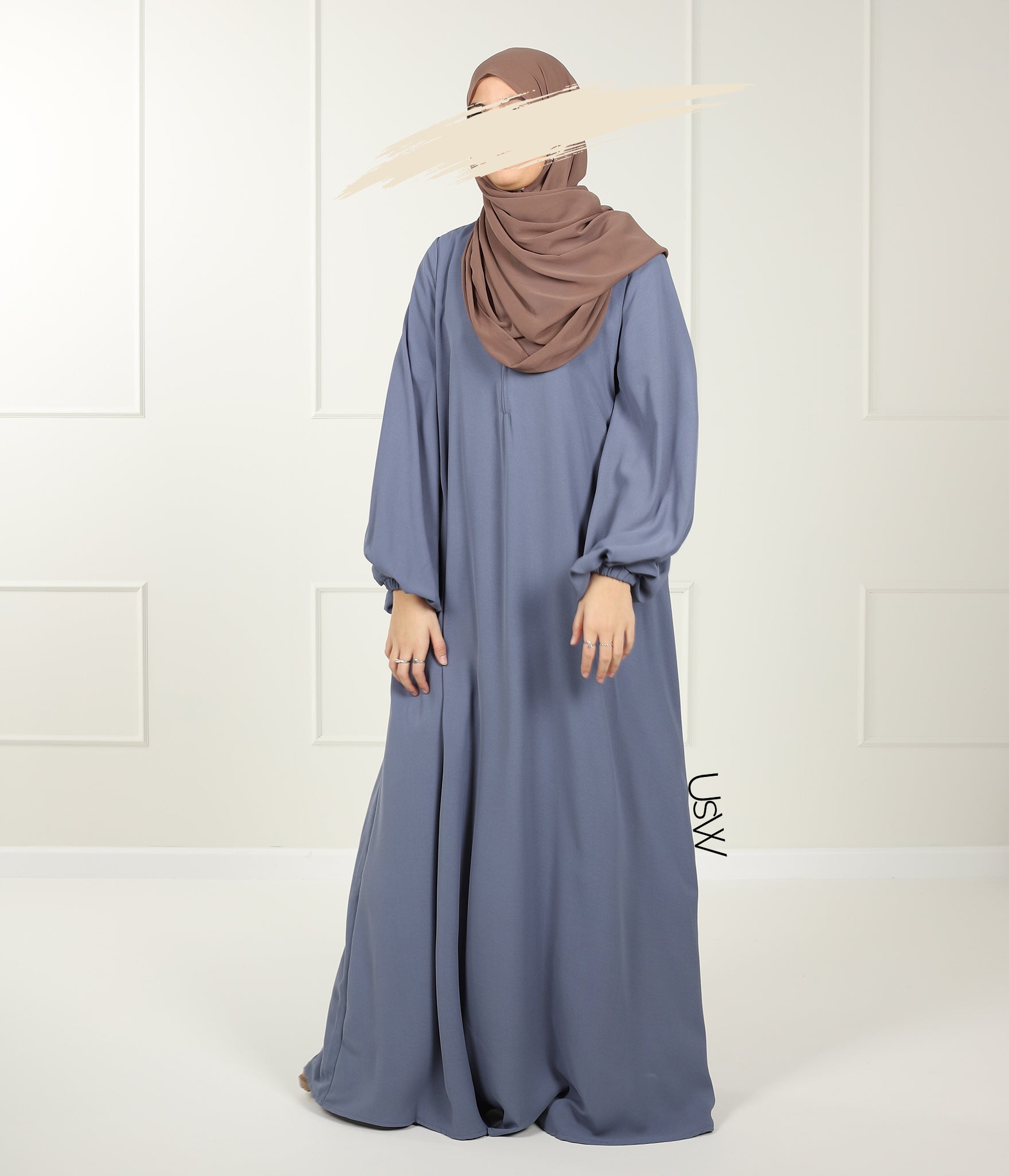 A-Lijn Puff Abaya Arrzha Stretch - Jeans Bleu