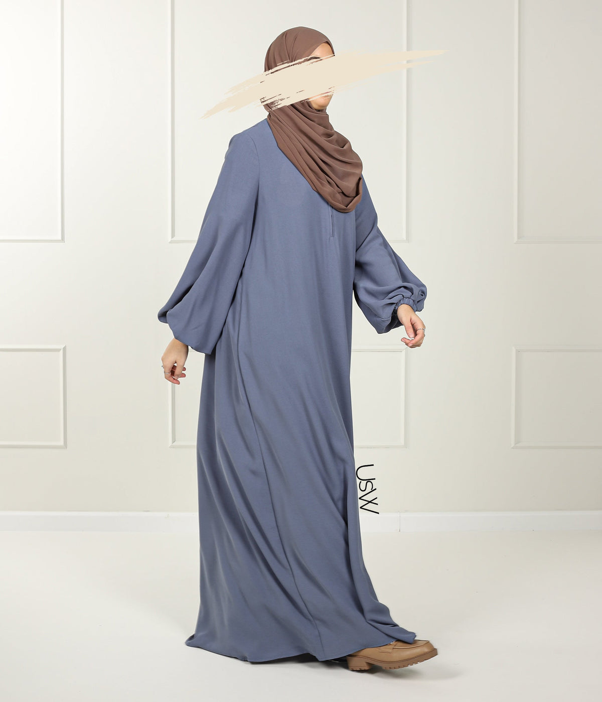 A-Lijn Puff Abaya Arrzha Stretch - Jeans Bleu