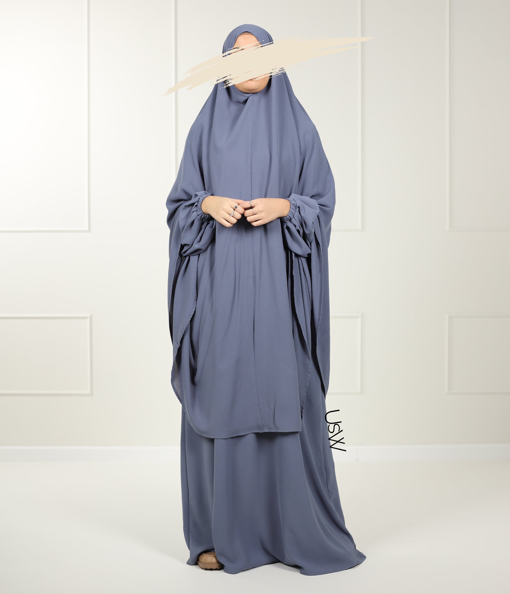 A-Lijn Puff Abaya Arrzha Stretch - Jeans Bleu