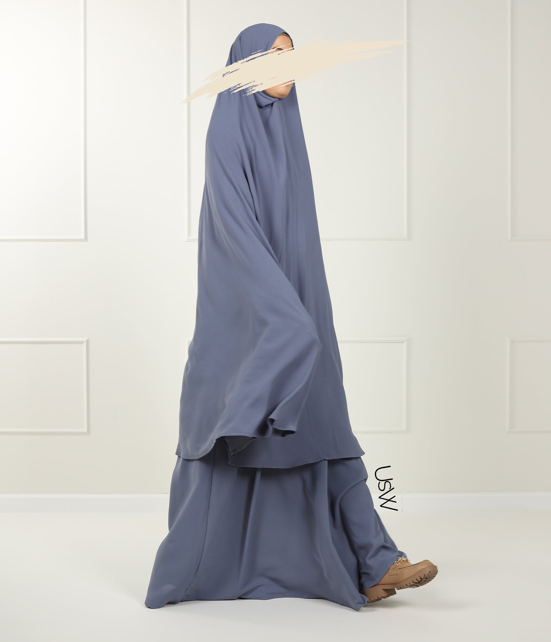 A-Lijn Puff Abaya Arrzha Stretch - Jeans Bleu