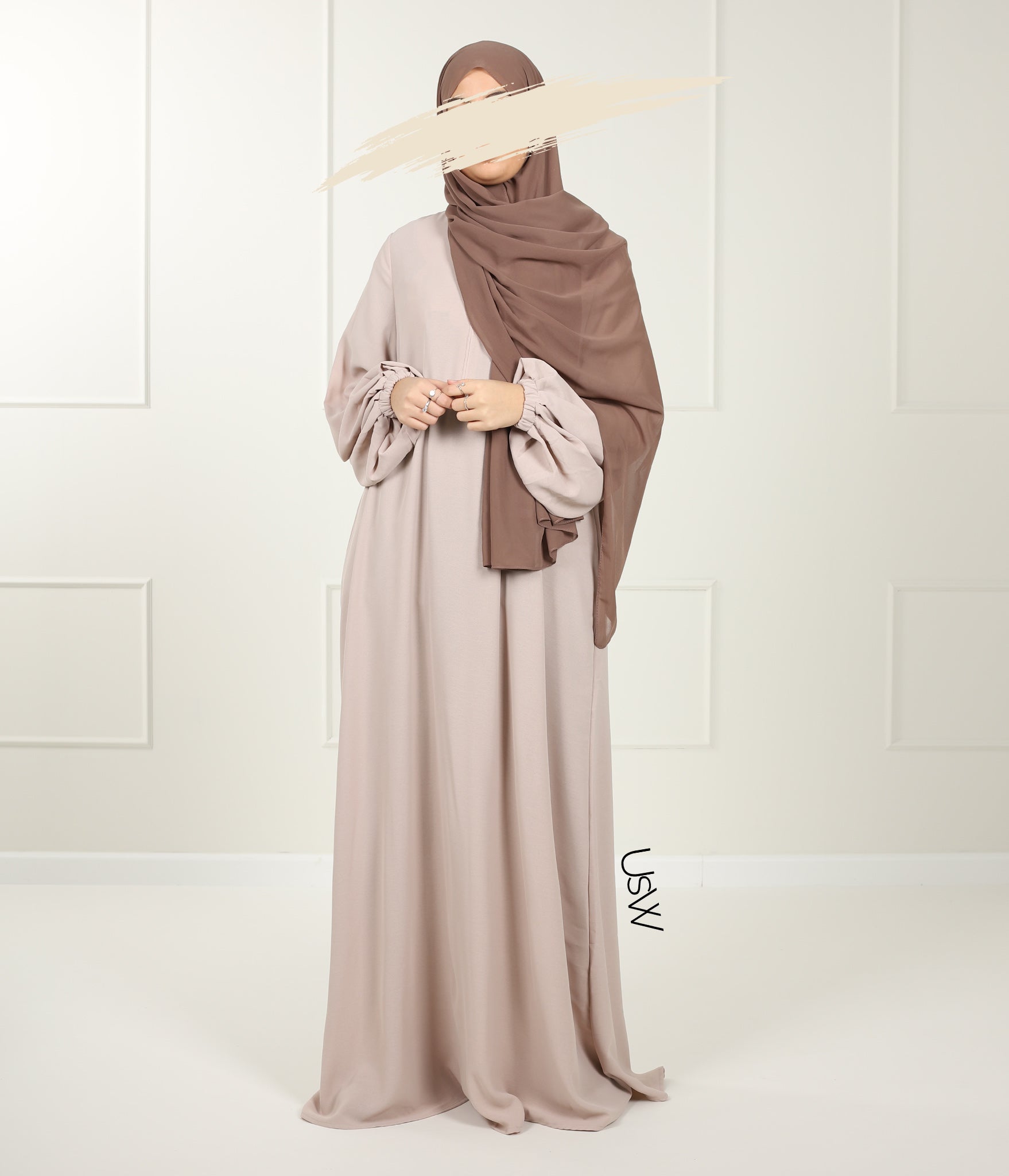 A-Lijn Puff Abaya Arrzha Stretch - Grey Cream