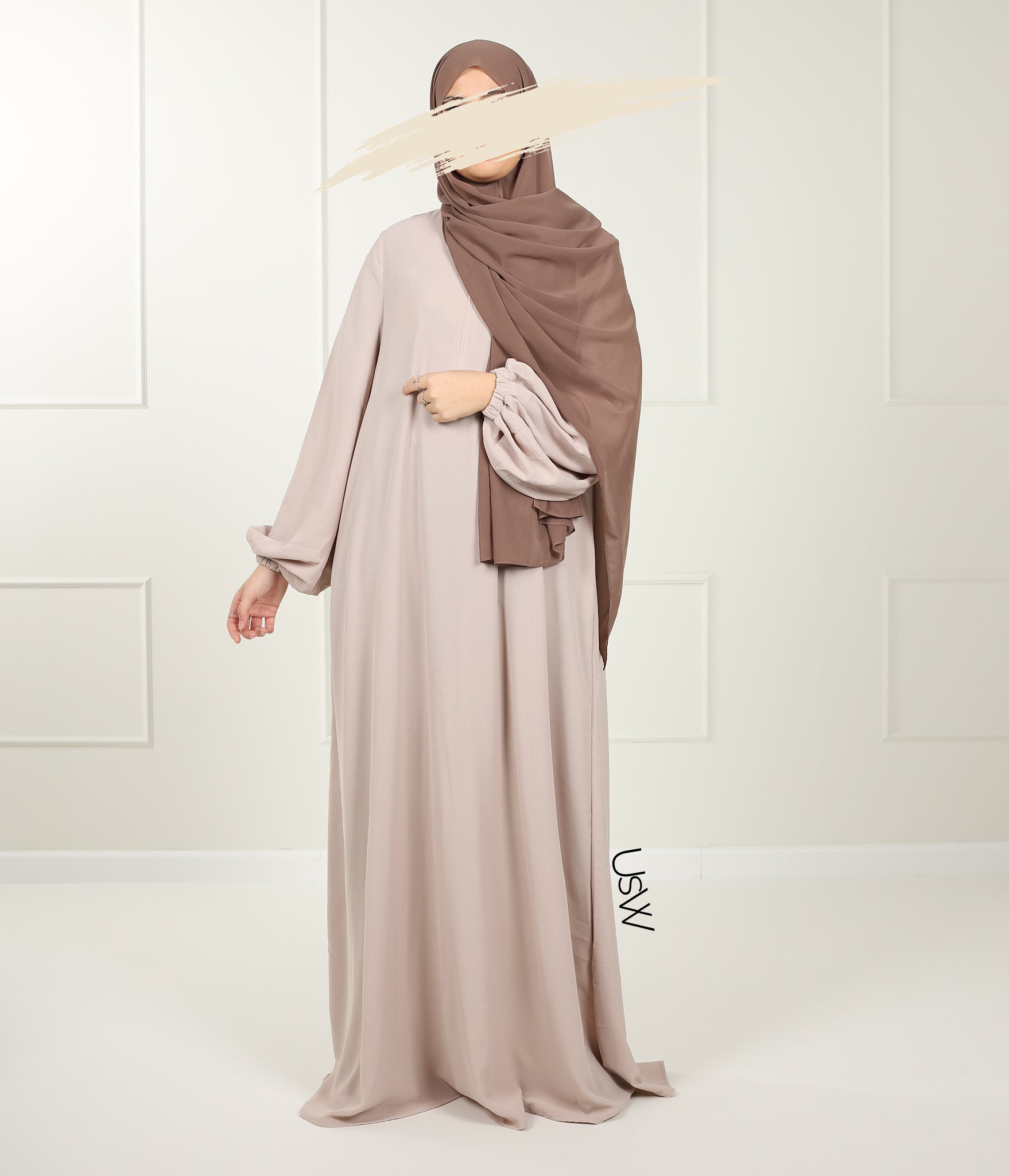 A-Lijn Puff Abaya Arrzha Stretch - Grey Cream