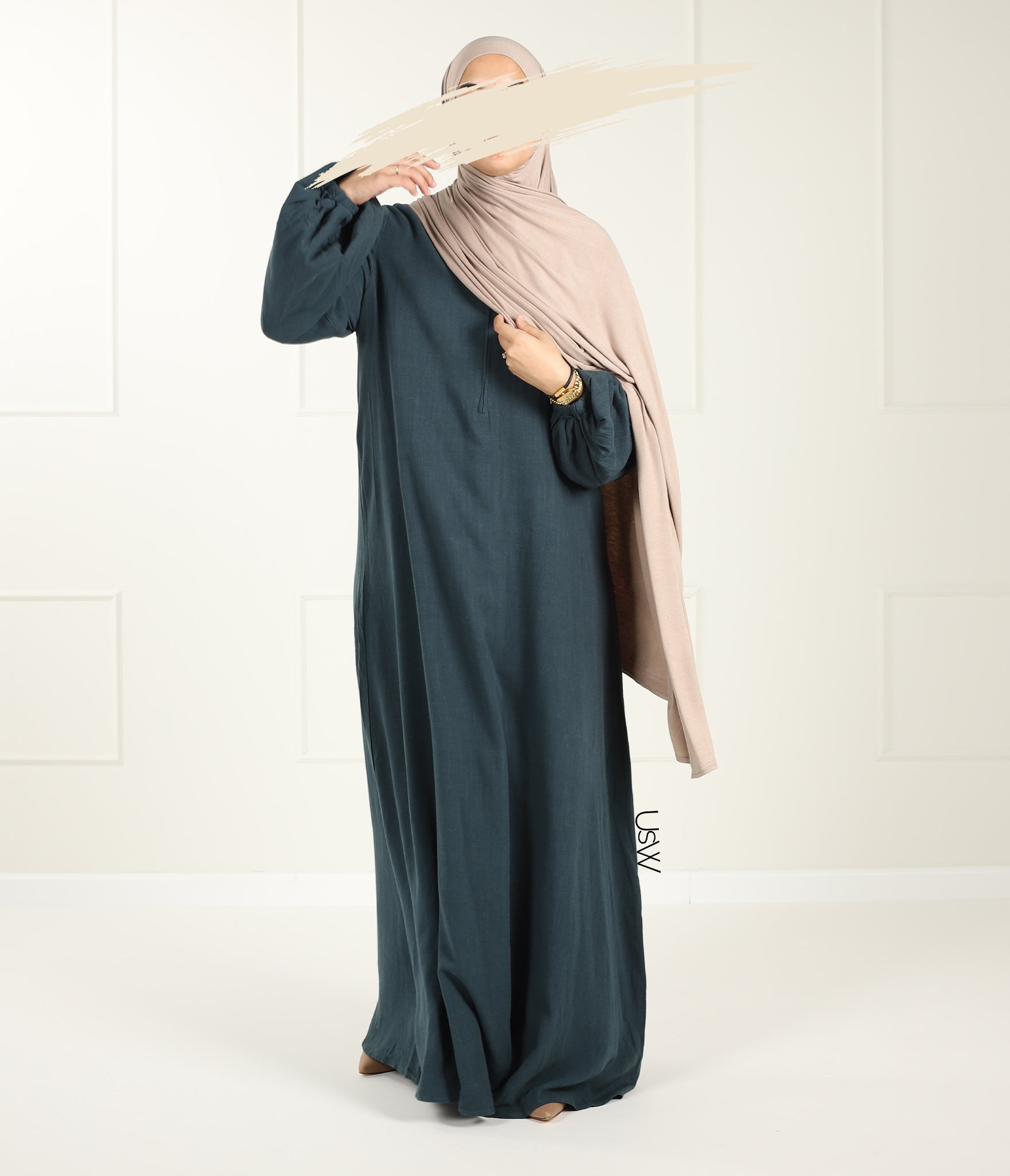 Natural NILA Abaya - Deep Petrol