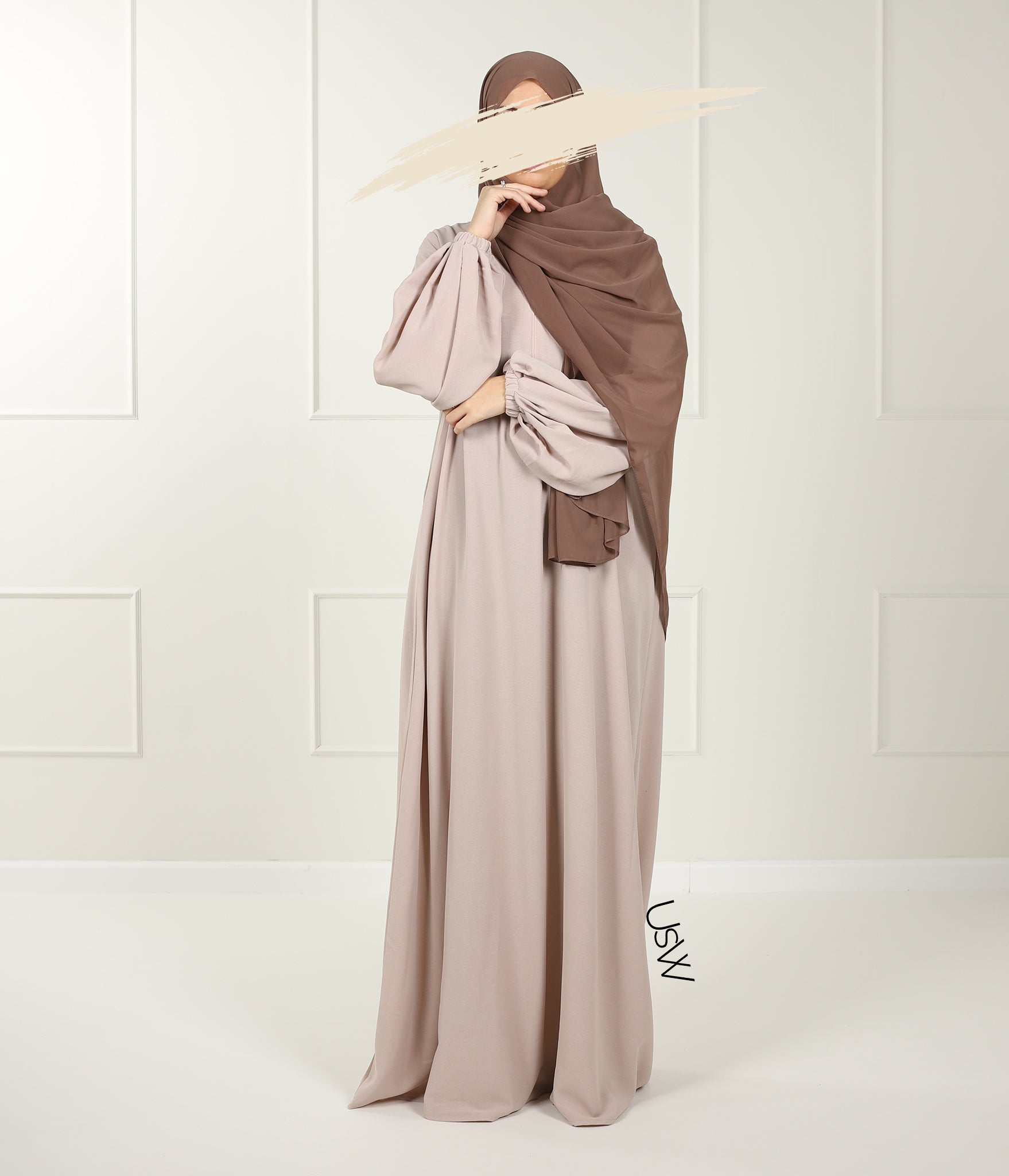 A-Lijn Puff Abaya Arrzha Stretch - Grey Cream