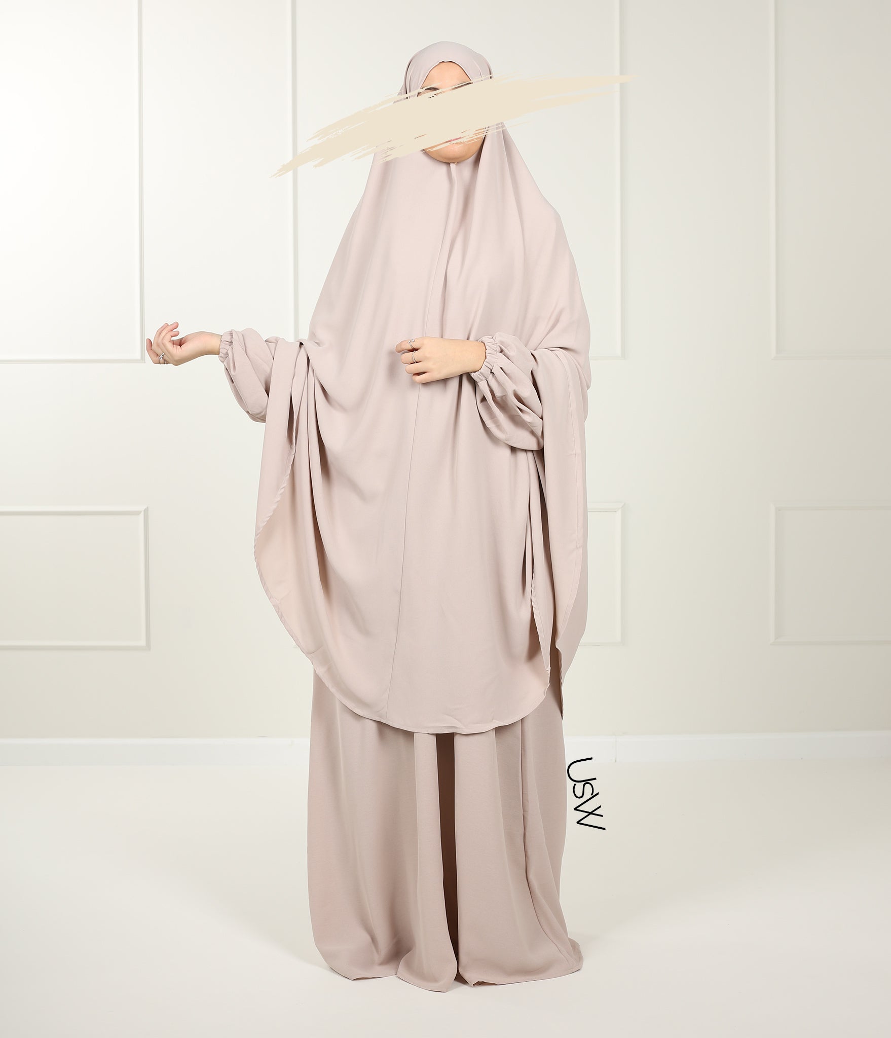 A-Lijn Puff Abaya Arrzha Stretch - Grey Cream