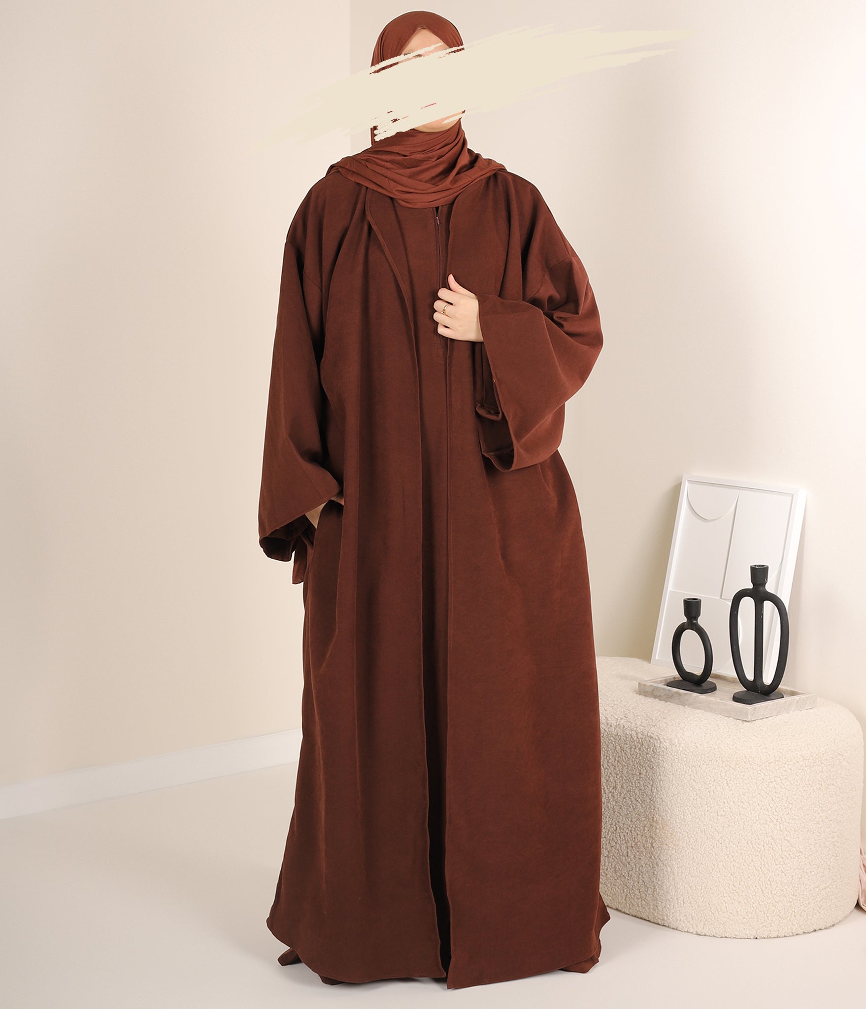 Zahraa OPEN KIMONO Wide Sleeve - Chocolate Brown